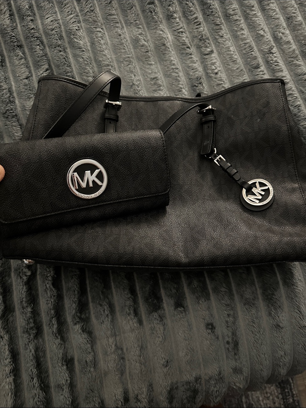 Michael Kors Black Clasp Closure Tote with Matching Wallet
